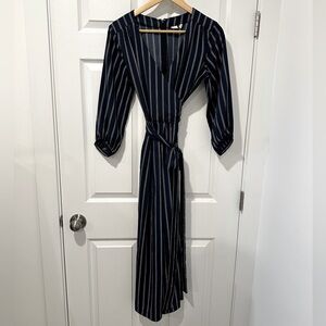 Gap Navy Striped Wide Leg Jumpsuit Wrap Tie Sz 4